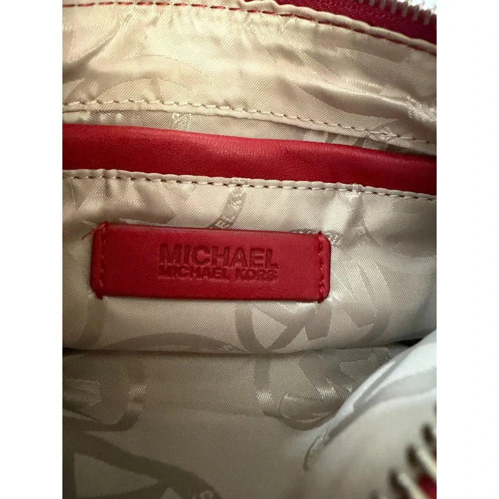 Michael Kors Red Quilted Leather Chain Pouch Clutch Wristlet Silver Hardware